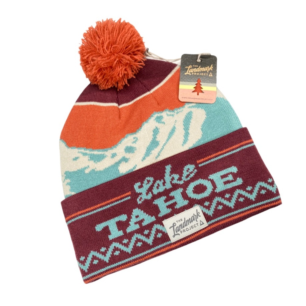 Lake Tahoe Thick Winter Hat Unisex Beanie Pom Tassel Burgundy Blue Orange NWT